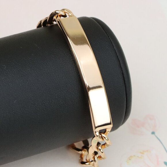 "Rose Gold Plated Bracelet with Bold Polished ID Bar Chain Design, XPBL1081 - Picture 1 of 13